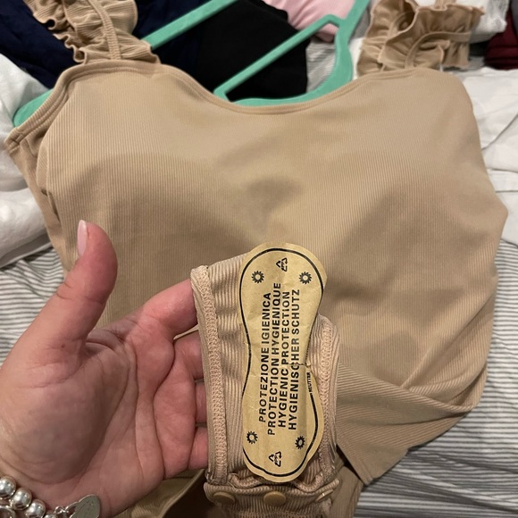 Women's Square Neck Ruffle Strap Stretchy Ribbed Bodysuit with snaps XL NEW - Picture 10 of 14